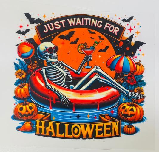 Orange waiting Halloween skeleton DTF Heat Transfer