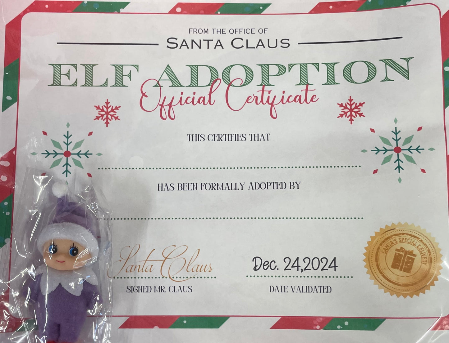 Purple Baby Elf with Birth Certificate