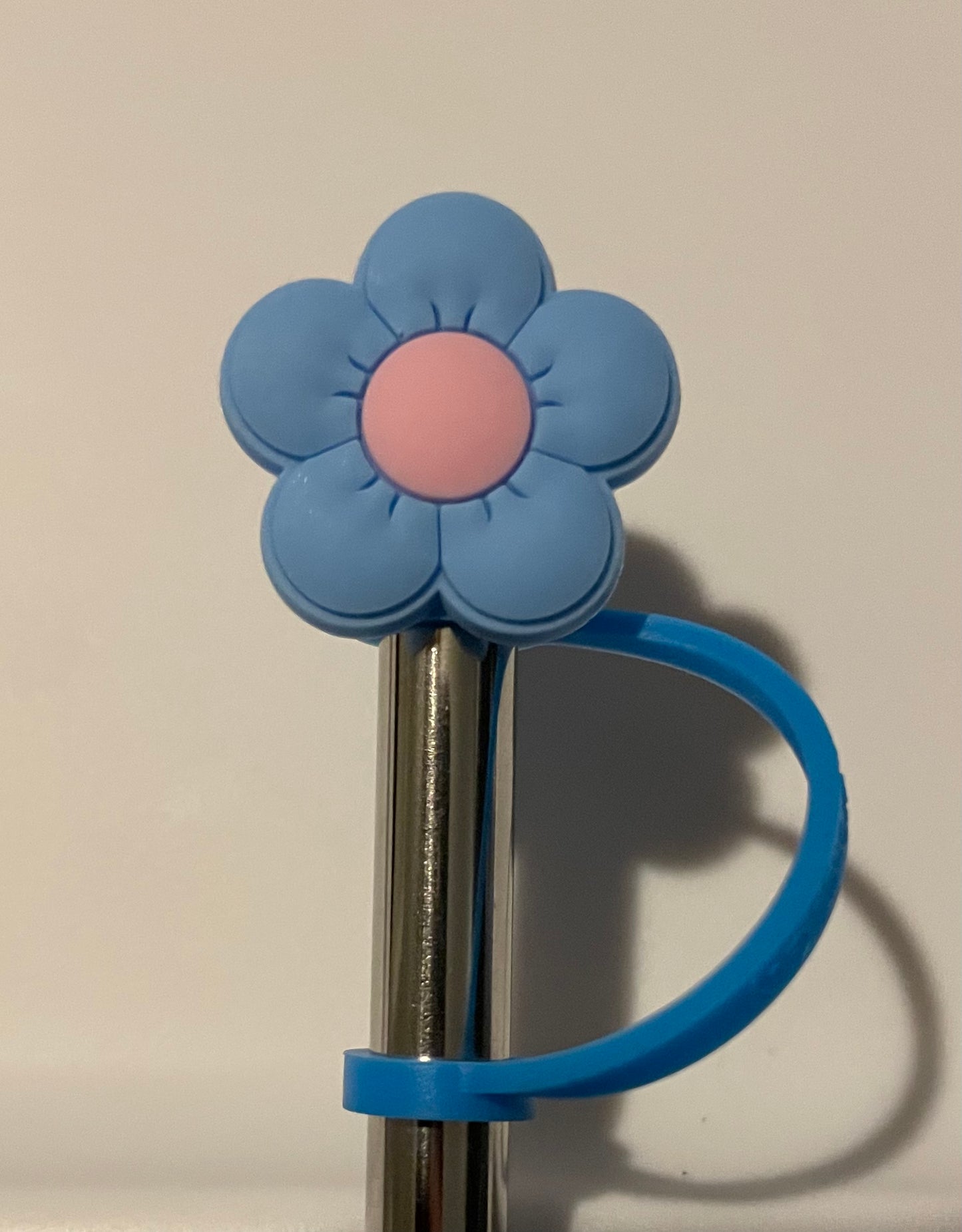 Blue Flower Pink Middle Straw Topper