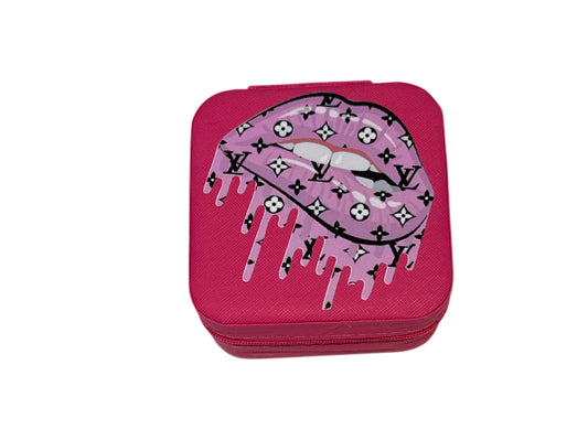 Lv baby pink lips pink travel jewelry box with zipper