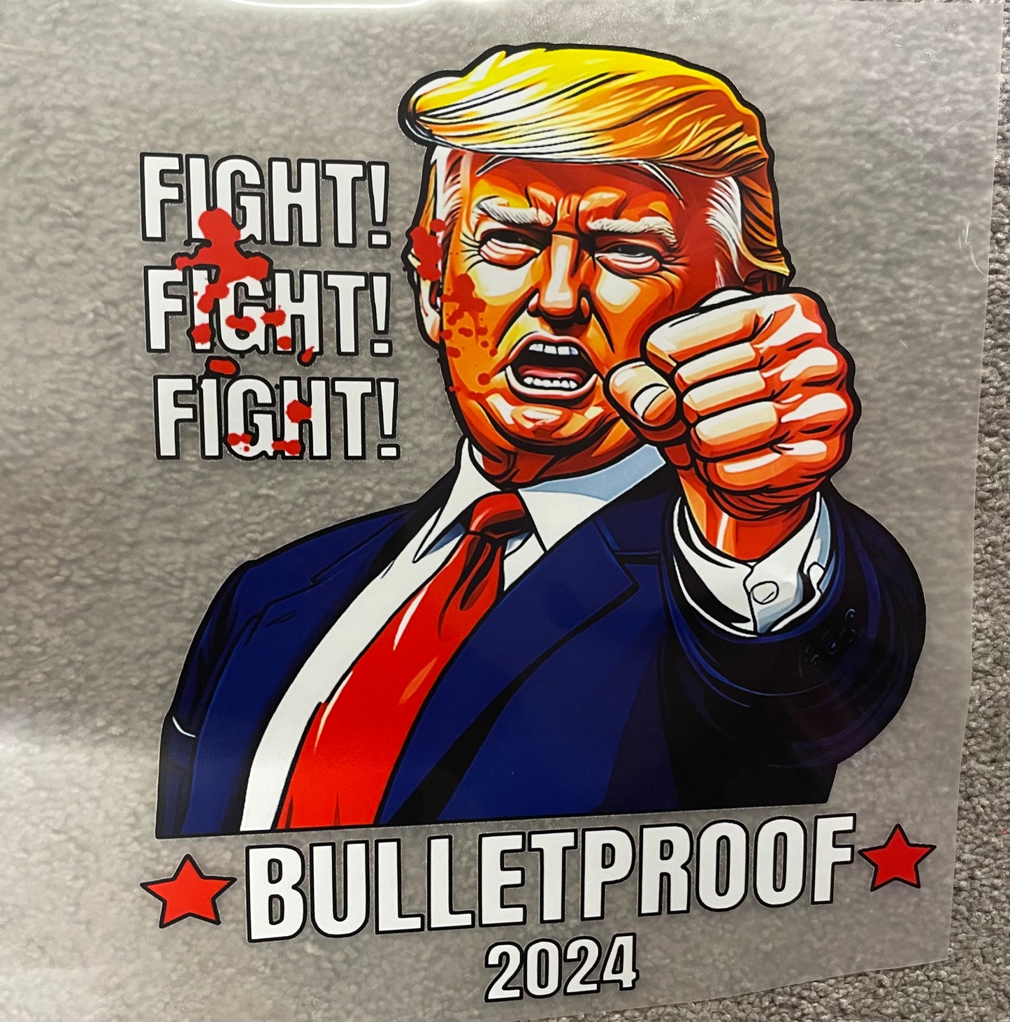 Trump Bulletproof white letters Black trim DTF Heat Transfer