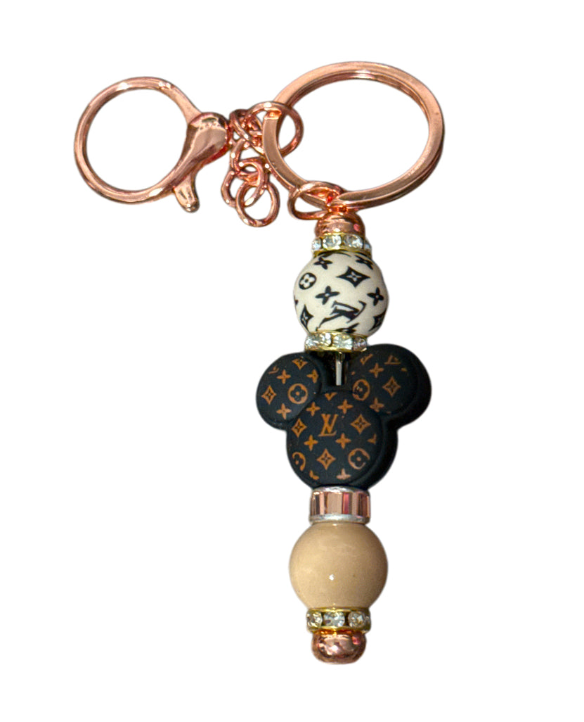 Lv Mickey head Beaded Metal Keychain