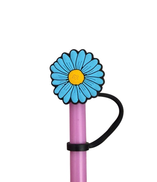 Blue flower yellow center Straw  Topper