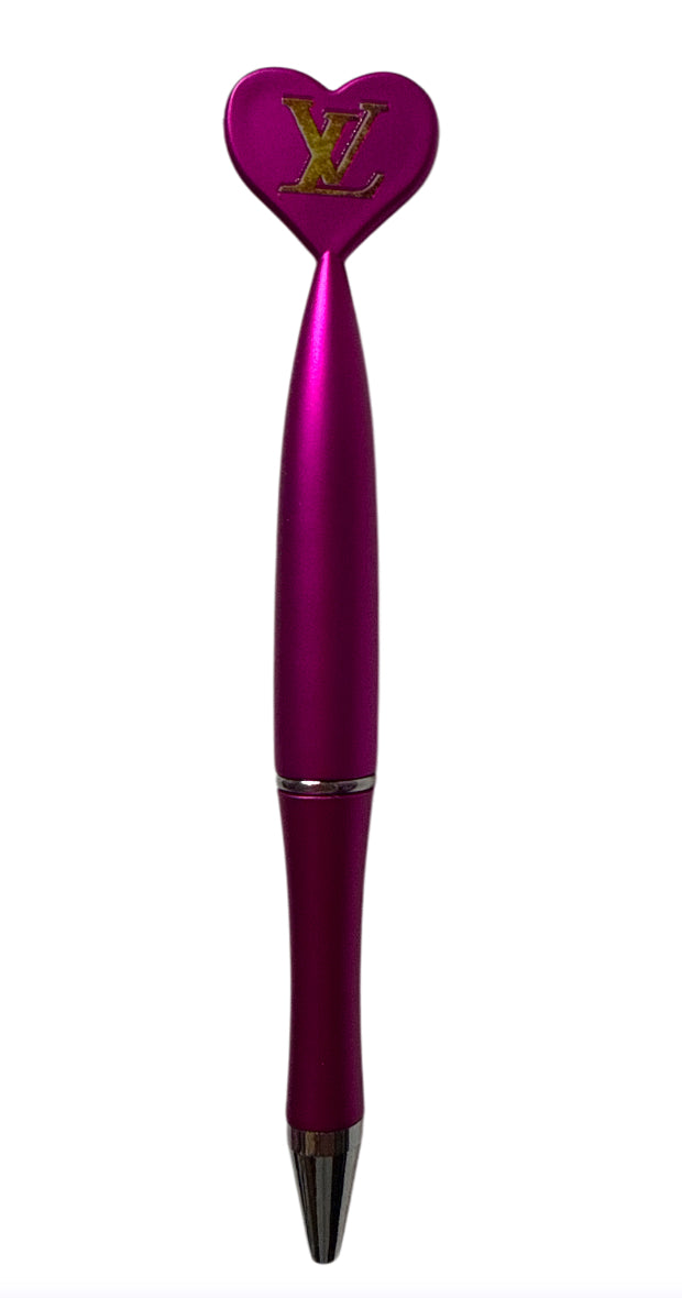 Metallic Pink/ purple heart shaped pen