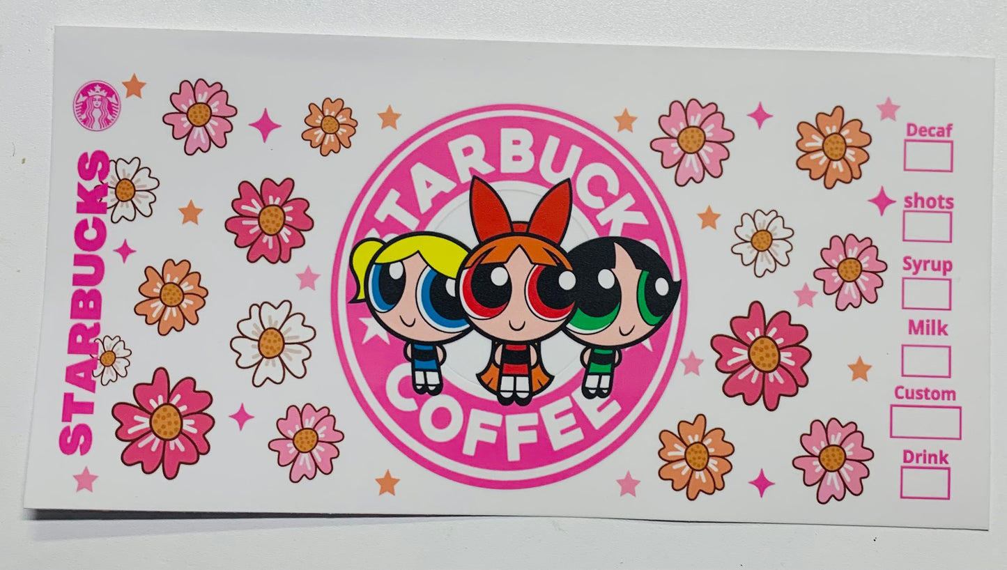 Powerpuff Girls Flowers Pink Starbucks Coffee Cup Transfer