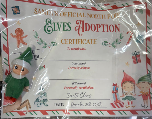 Green Baby Elf with Birth Certificate