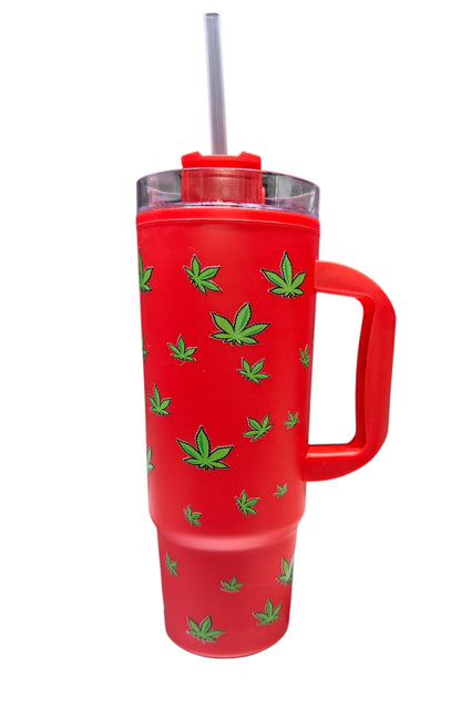 Weed 420 red plastic tumbler