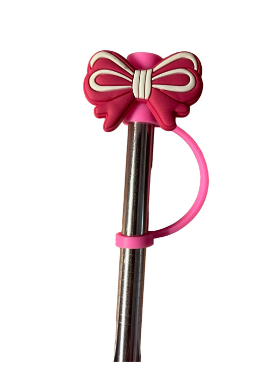 Pink and white Bow Straw Topper