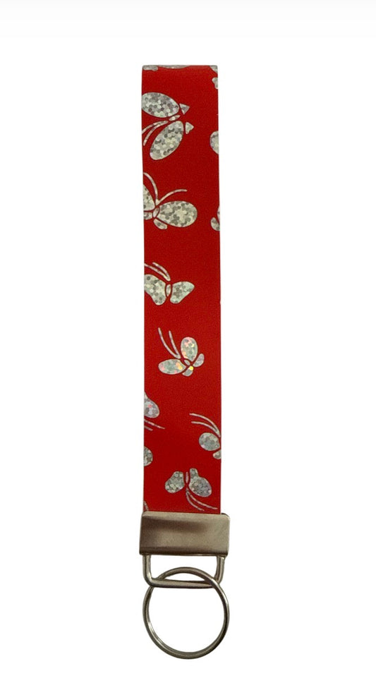 Red butterfly Keychain/ Key fob holder Wristlet