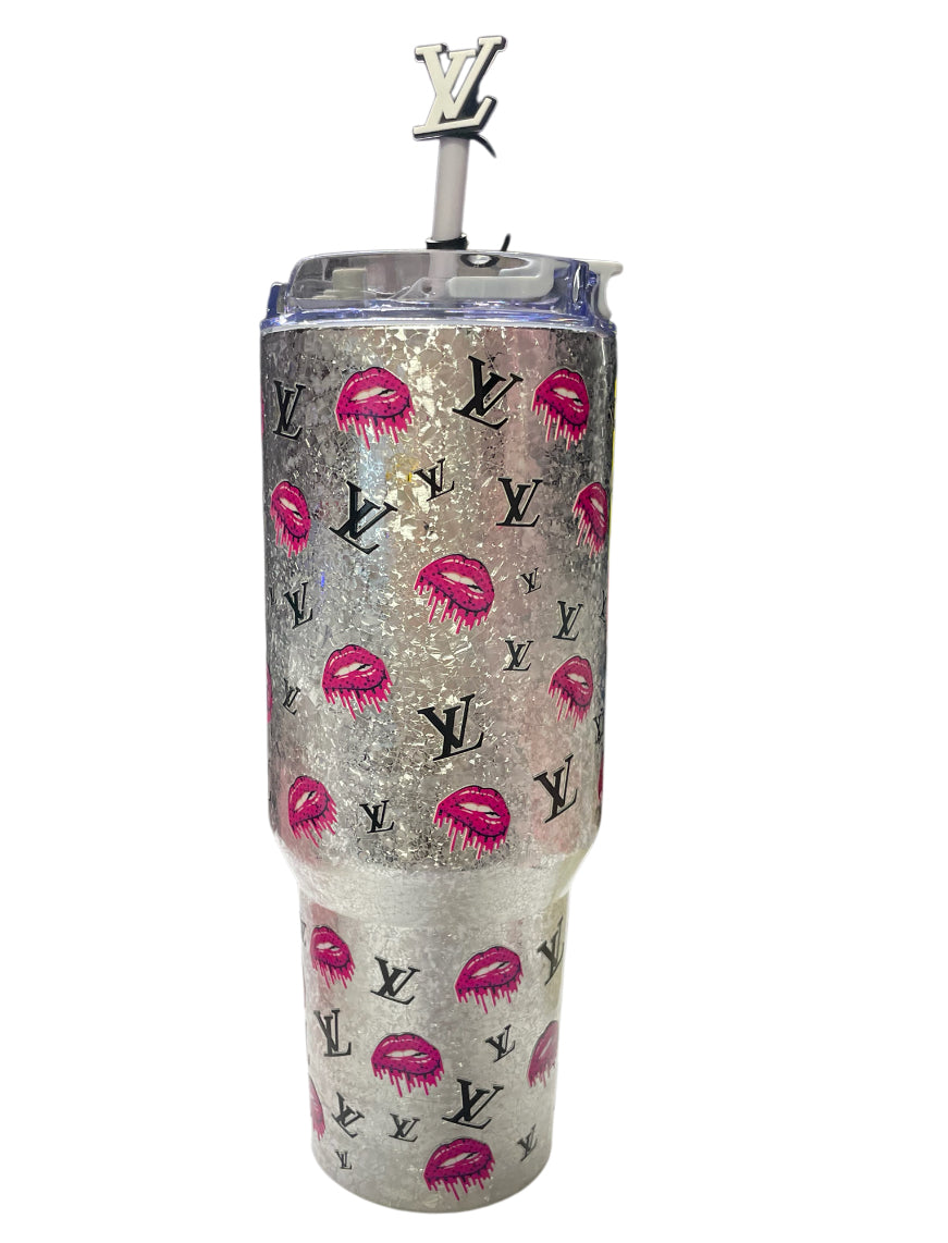 Silver glitter lv lips 45 oz Tumbler