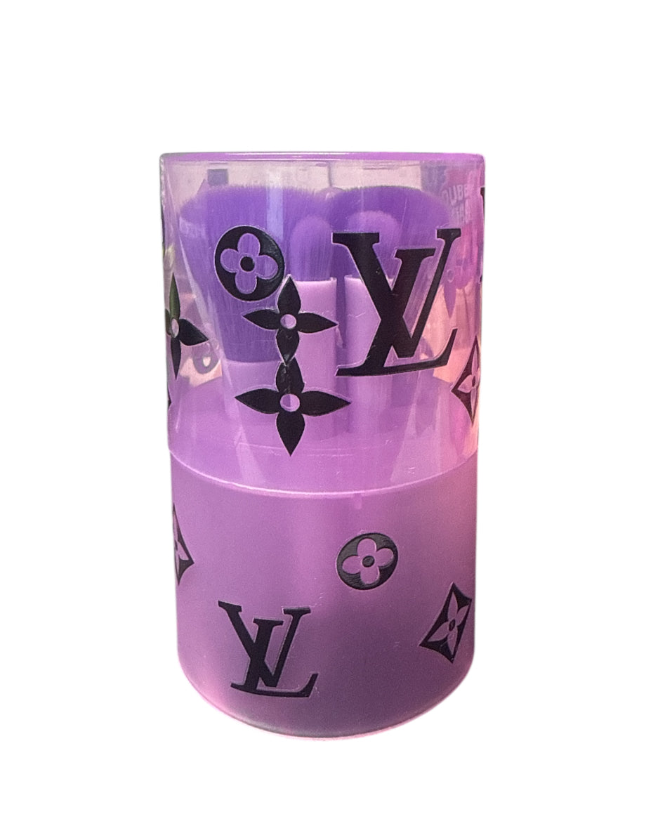 Purple lv makeup brushes with case