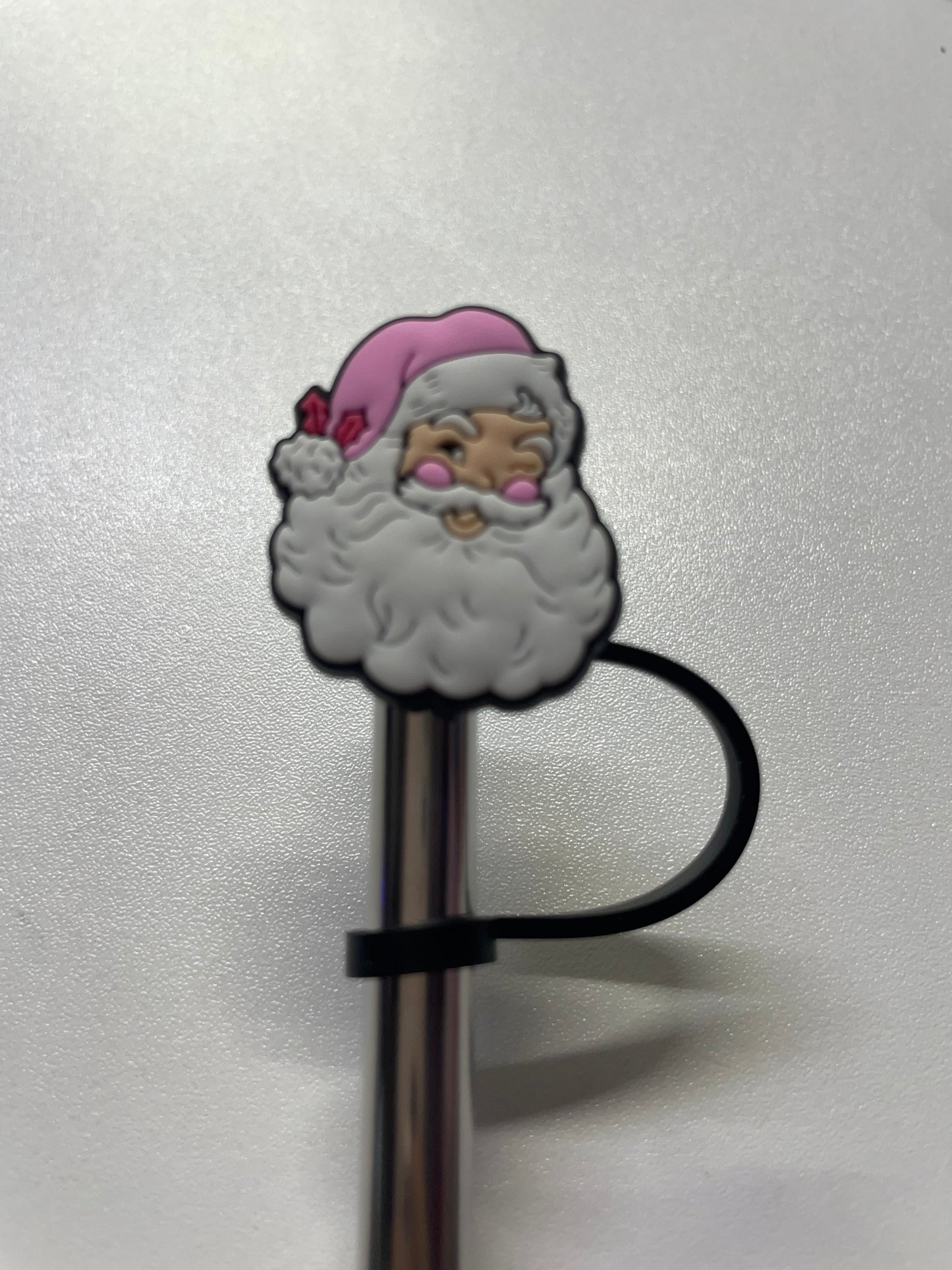 Santa pink hat Straw Topper