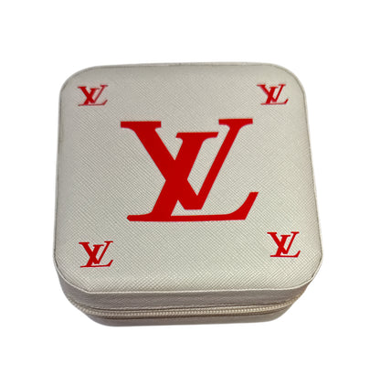 Lv Small red/ white travel jewelry box with zipper