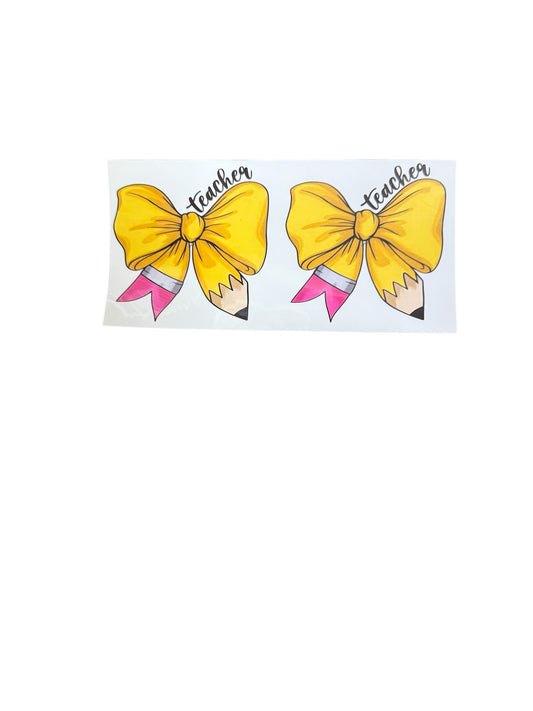 Teacher Pencil Eraser Bow 2x UV Cup Transfer