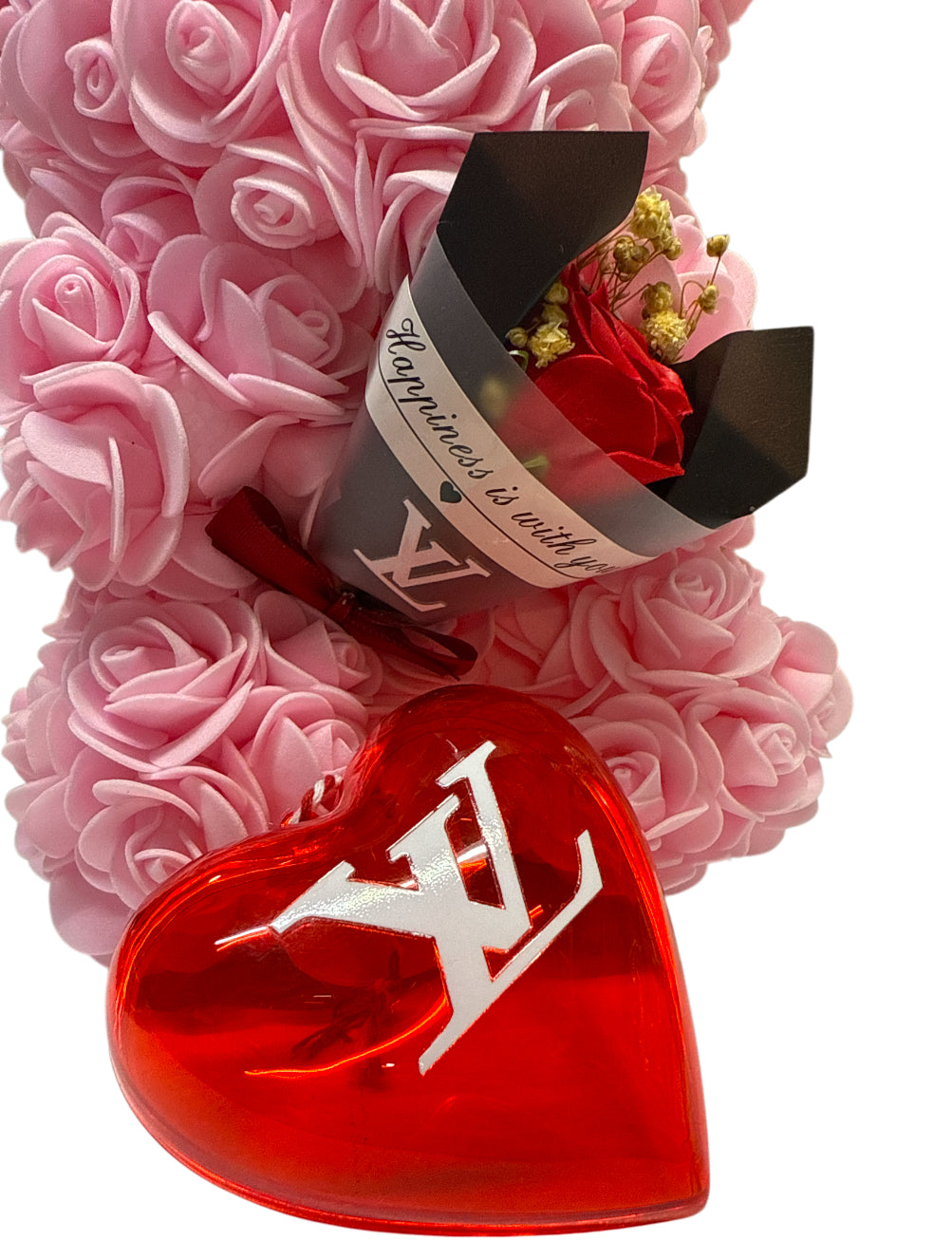 Lv bear pink with small heart shaped container