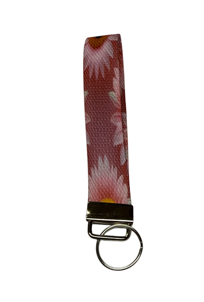 Pink sunflower / Key fob holder Wristlet