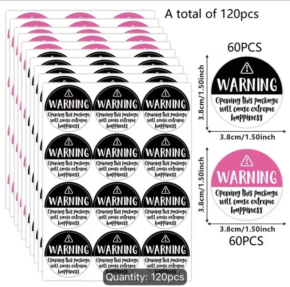 Warning opening this package stickers