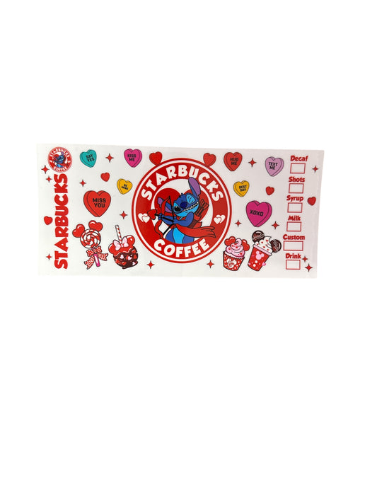 Starbucks stitch candy hearts Cup Transfer