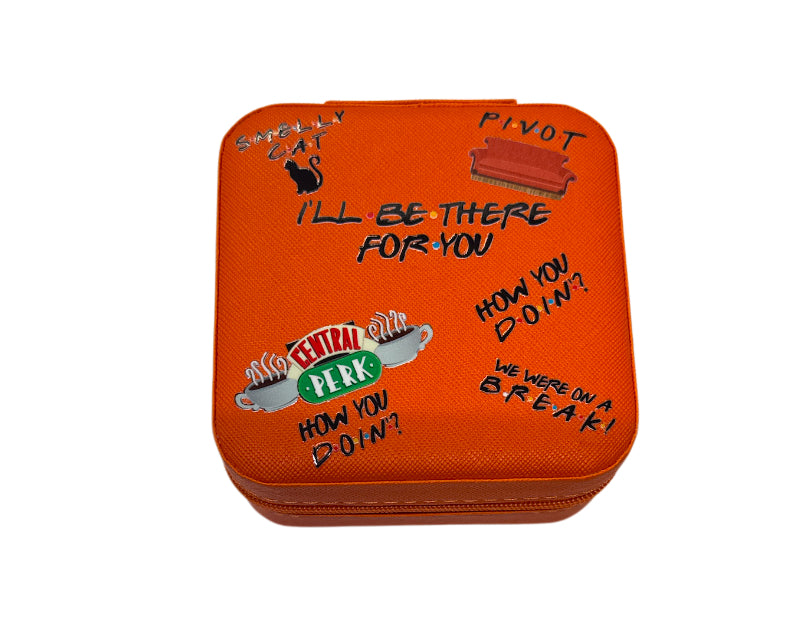 Friends orange mirror travel jewelry box with zipper