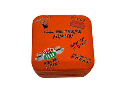 Friends orange mirror travel jewelry box with zipper