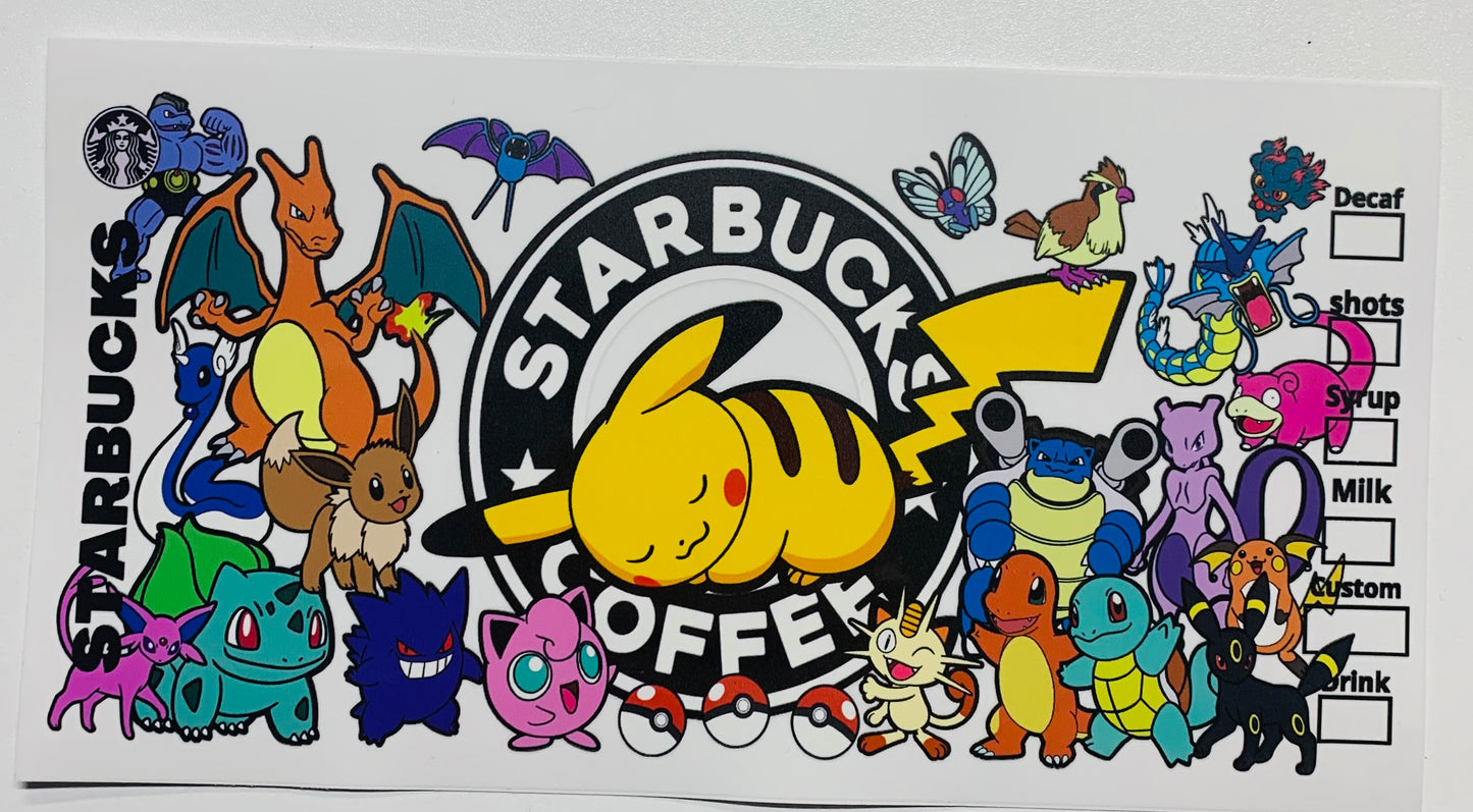 Pikachu Sleeping Starbucks Coffee Cup Transfer