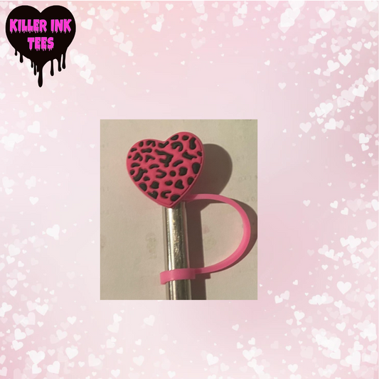 Cheetah Pink Heart Straw Topper