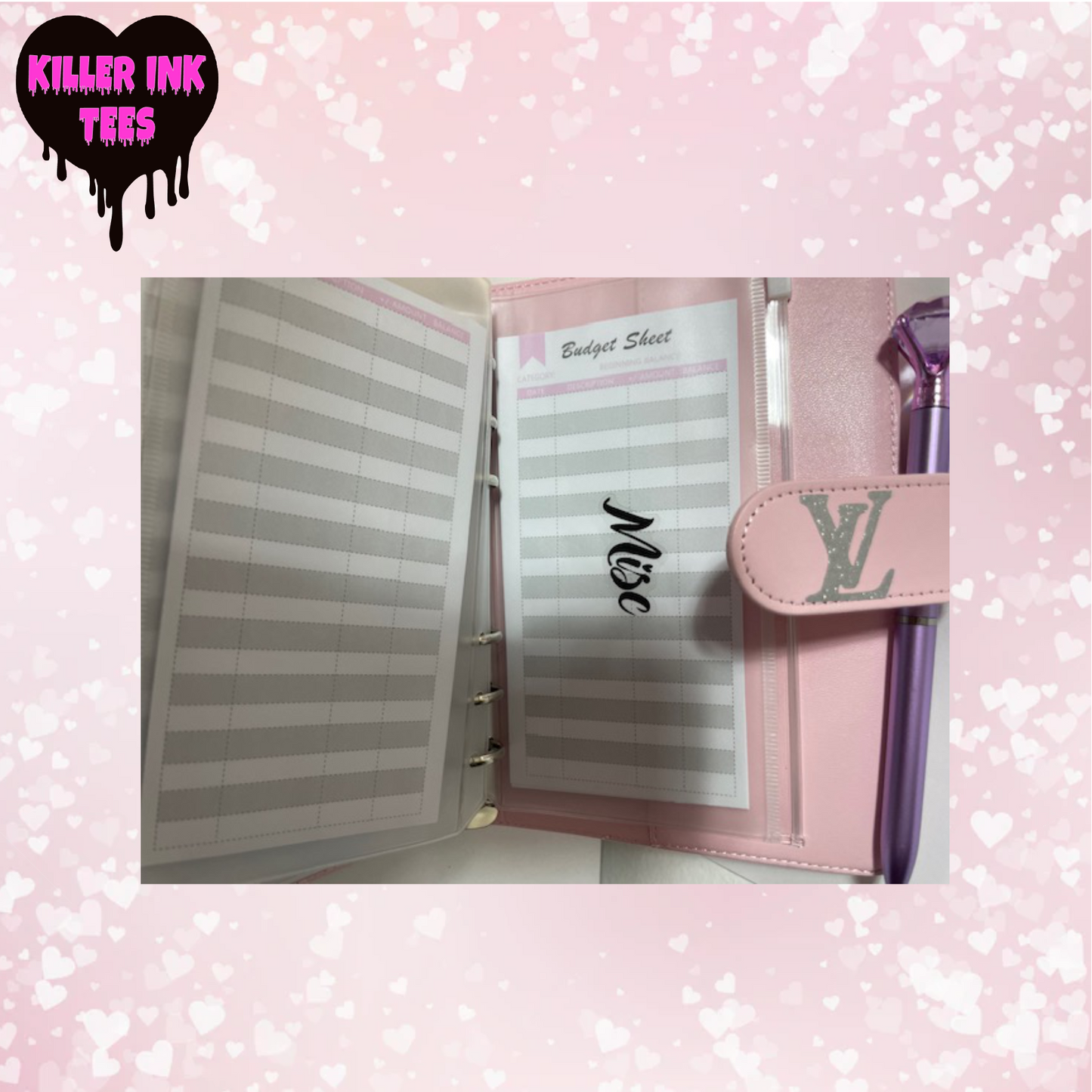 LV Pink Silver Budget Binder Free Pen Included