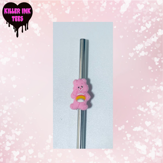 Pink Rainbow Bear Straw Charm
