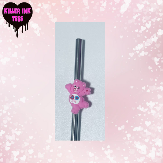 Pink Bear Open Arms Straw Charm