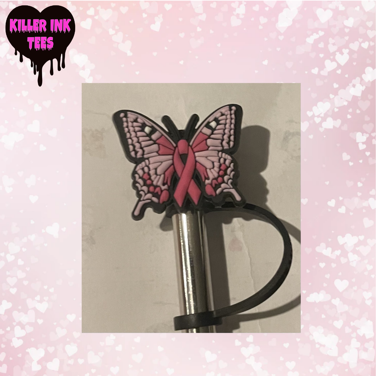 Pink Butterfly Straw Topper