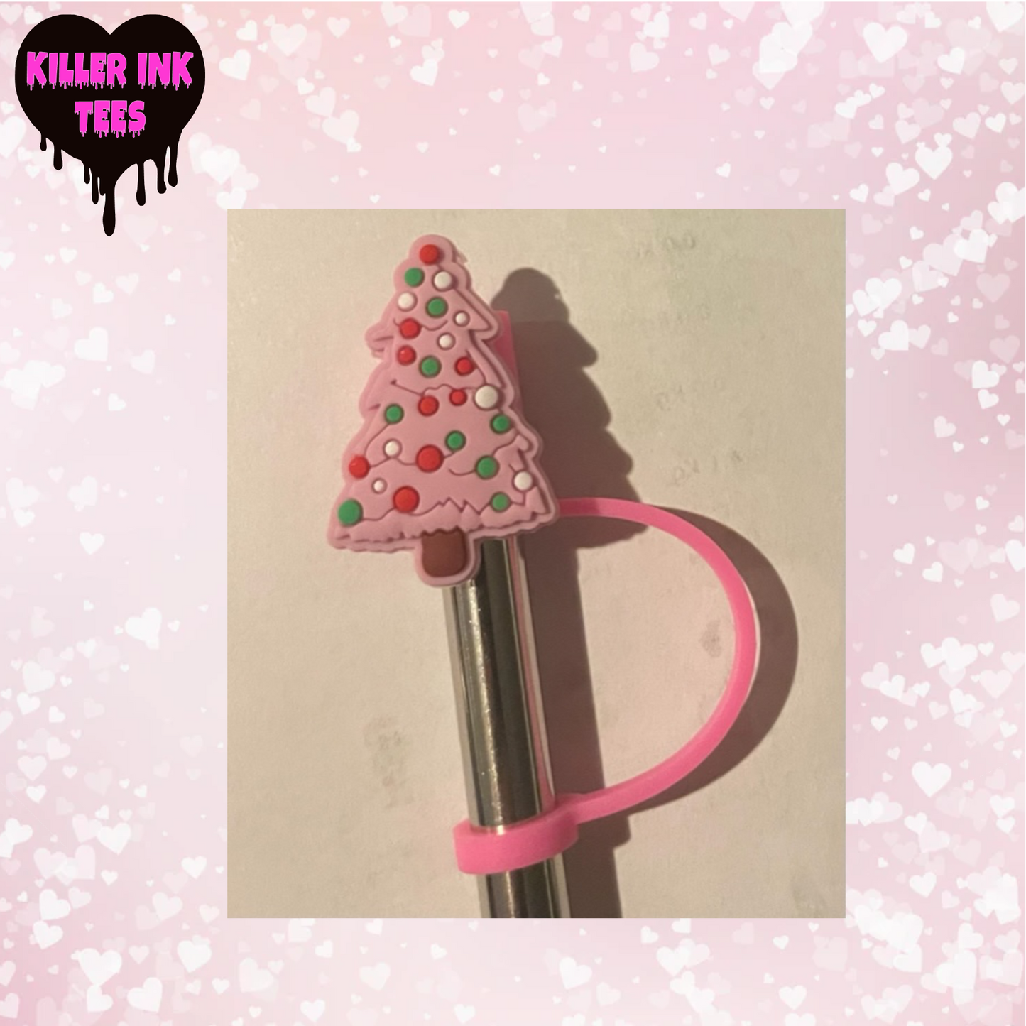 Pink Christmas Tree Straw Topper