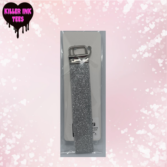 Silver Glitter Keychain/ Key fob holder Wristlet